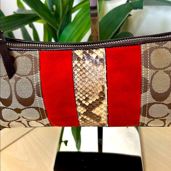 Coach Hampton Vintage Signature Jacquard Python & Suede Demi Baguette